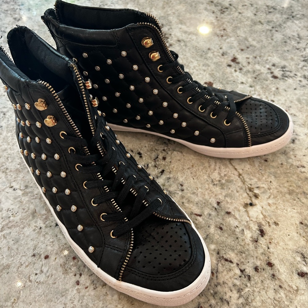 Rebecca Minkoff Black and Gold Studded Sneakers